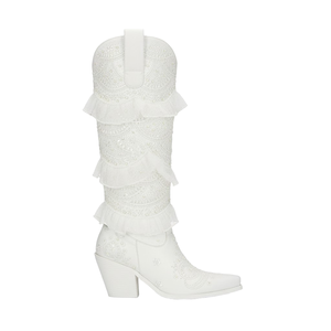 Bottes de cowgirl Loretta sexy à talon épais, hauteur genou, style western, avec strass blancs, pour mariée, semelle intérieure en EVA, faible MOQ - Product Image 2