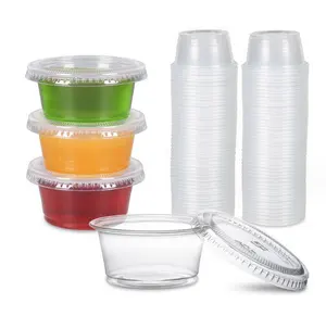 1,5 Unzen biologisch abbaubare Lebensmittelverpackung aus Kunststoff winzige Soßbecher mit Deckeln Kunststoffbehälter klarer einweg-Yoghurt-Topf aus Kunststoff