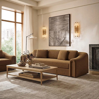 Canapé FERLY moderne à accoudoirs incurvés en velours, canapé droit de luxe 3 places, canapé rembourré en tissu pour salon, mobilier de maison