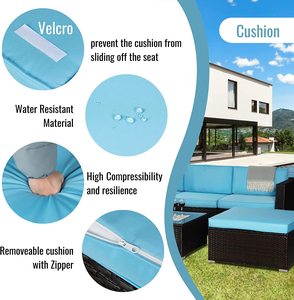 Conjunto de muebles de mimbre acolchados para Patio, sofá seccional exterior, color azul, 5 piezas - Product Image 5