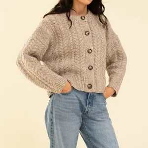 High-End Women's Warm Alpaca Sweater Jacket Quality Knitted Cardigan By Manufacture Long Length Clothing