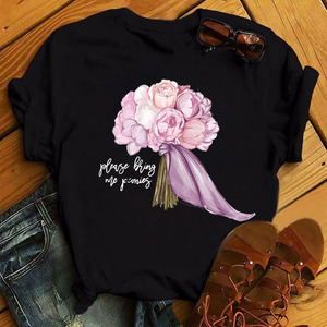 T-shirt da Donna <span class=keywords><strong>Bianca</strong></span> con Stampa Girocollo a Manica Corta, T-shirt da Ragazza Casual con Motivo Stampato Economica Larga di Tendenza Street - Product Image 3