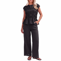Ensemble tailleur pantalon formel pour femme grande taille, doux et confortable, sans manches, froncé, à jambes larges, 2 pièces, fabrication sur mesure, délai de livraison 15 jours