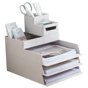Groothandel bureau organizer 3 tier-Bestand Opbergdoos 3 Tier Clear Desk Organizer Set Multifunctionele Bureau Organizer Met Lade