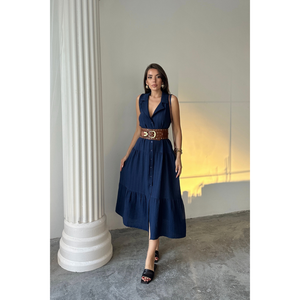 เสื้อเชิ้ตมัสลินแขนกุดคอปกสีกรมท่าเสื้อผู้หญิงไซส์ S - Product Image 2