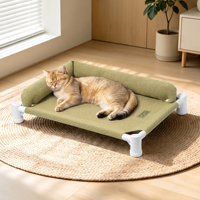 Tissu de canapé en lin synthétique kaki Yongbao, lit surélevé pour animaux de compagnie de qualité supérieure, support personnalisé avec logo, antidérapant, tube en fer épaissi de 2,5 cm de diamètre