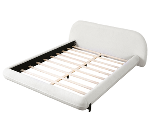 Cadre de lit moderne réglable Queen Size rembourré en tissu bouclé avec pieds en acier, blanc, luxueux et idéal pour appartement - Product Image 3