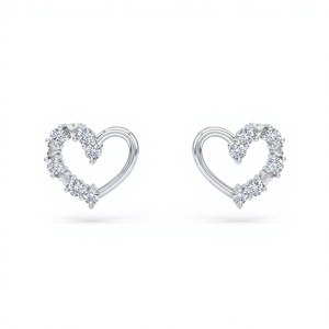 Romantic 18K 14K Gold Plated Round Diamond Heart Earrings Asymmetric Open Heart Stud Earrings <b>Cluster</b> Diamond Studs - Product Image 1