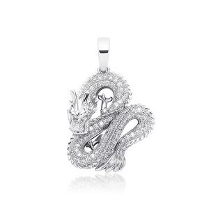 Feng Shui Dragon Buz Disari Kubik Zirkonya Hip Hop mode charme cadeau ile Cin Heykel Ejderha Kolye Kolye - Product Image 1