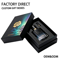 Boîte cadeau rigide pour parfum avec couvercle et base noirs personnalisés, thème floral en feuille d'or, emballage en carton avec insert en mousse EPE