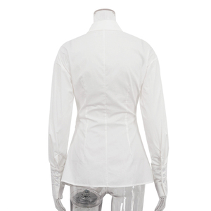 2025 nuova moda Chic elegante da donna avvolgente asimmetrica camicia bianca a maniche lunghe in <span class=keywords><strong>cotone</strong></span> a maniche lunghe da donna - Product Image 4