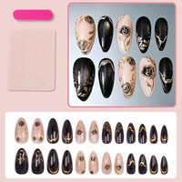 Faux ongles à presser Amande Or Noir Rose Effet Œil de Chat, Kit d'autocollants 3D Stéréo Dorés pour Ongles, Faux Ongles Transfrontaliers, Meilleure Vente en Europe