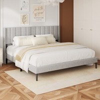 Cadre de lit plateforme convertible moderne de luxe en velours capitonné, pliable, avec support robuste réglable, tailles Queen/King, en bouleau