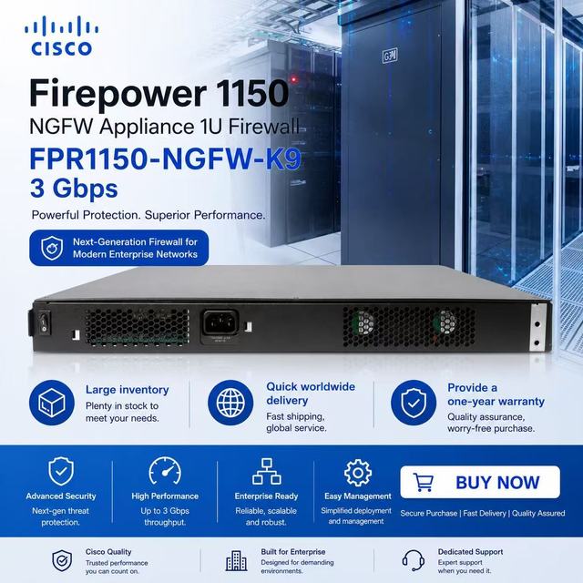 For Firepower 1150 NGFW Appliance 1U Firewall FPR1150-NGFW-K9 3 Gbps 1 Year Warranty in Stock