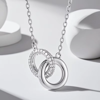 Collier en argent sterling 925 pour femmes, design à double anneau entrelacé, collier simple pour couple, personnalisation en gros