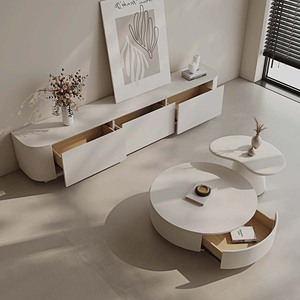 Nghệ thuật sang trọng Thiết kế phòng khách Vòng centre bảng hiện đại nhà căn hộ nhỏ đơn giản bằng gỗ Bàn cà phê và TV đứng Set - Product Image 2
