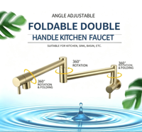 Robinet de cuisine mural moderne en acier inoxydable brossé, monotrou, double poignée, eau froide uniquement, pour hôtels, pliable, garantie 5 ans
