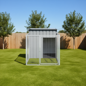 Nichoir pour chien en acier galvanisé gris clair avec enclos 43,3x79,1x43,3 pouces, abri extérieur pour grands chiens - Product Image 2