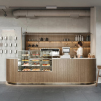 Design d'intérieur de café de style naturel, comptoir de café commercial en forme de L, comptoir à desserts en verre personnalisé, personnalisation