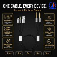 Câble audio 3-en-1 USB-C vers double jack 6,35 mm TRS, plaqué or, tressé, pour mixeur, clavier et amplificateur, vente en gros