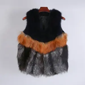 Moda de lujo personalizado mujer invierno grueso Patchwork animal real zorro piel señoras mullido chaleco chalecos