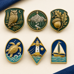 Insignias Metálicas Personalizadas de Aventura en la Naturaleza – Pines de Solapa 3D Esmaltados con Diseños de Bosques y Costas - Product Image 1