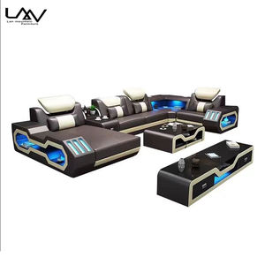 أريكة متعددة الوظائف بتصميم فاخر وحديث ، أثاث أسود لغرفة المعيشة على شكل حرف U - Product Image 6