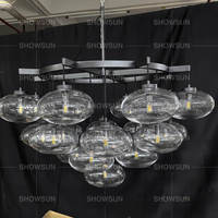 Lustre de salon américain de 36 ", abat-jour en verre moderne, suspension résidentielle industrielle, rétro, lustres ronds clairs, moderne