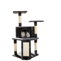Arbre à chat avec maison, étagère multi-niveaux intégrée, poteau à grimper en sisal, jouet - Design minimaliste en bois pour petits espaces