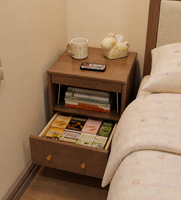 Table de chevet en bois massif Bauhaus avec roulettes cachées, table de chevet mobile intégrée pour petite chambre, gain de place, rangement CTG090