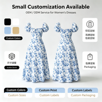 Robe longue florale pour femme, col carré, manches courtes bouffantes, dos noué, coupe trapèze, pour vacances, mariage, invitées, soirée ODMOEM
