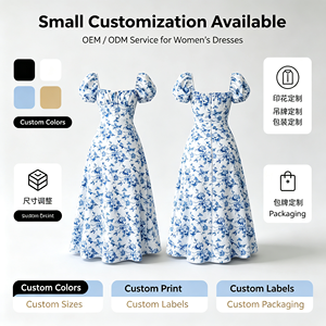 Robe longue florale pour femme, col carré, manches courtes bouffantes, dos noué, coupe trapèze, pour vacances, mariage, invitées, soirée ODMOEM - Product Image 5