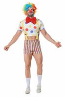 Costume de Clown pour Homme en Gros, Tenue de Cirque d'Halloween, Haut Court à Pois Colorés, Short Rayé, Vêtement de Scène pour Carnaval