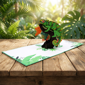 Carte pop-up 3D en papier fait main tendance, motif animal gecko vert, impression offset, logo personnalisé, cadeau promotionnel Thanksgiving - Product Image 2