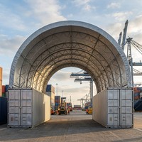 Abri Conteneur Personnalisé à Grande Portée en Acier, Sans Fondation, Résistant au Vent, avec Toit Double en PVC 900g, pour Logistique Portuaire, Stockage de Marchandises et Villa