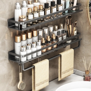 Estante de pared de acero al carbono con base hueca, barra para toallas y ganchos, tendencia 2026 para el hogar - Product Image 3