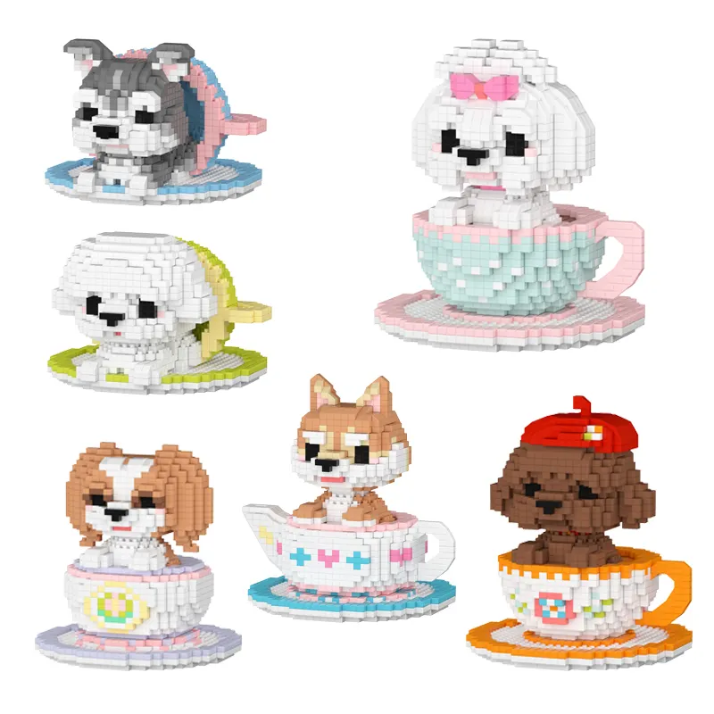 Neue Produktideen Micro Blocks Cup Hunde Serie Kinder Haustier Modell DIY Montage Spielzeug Nettes Tiers pielzeug