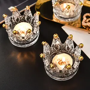 Wholesale Nordic Crystal Glass Crown Candle Holder Creative Romantic Expression Candlelight Dinner Props Decoration