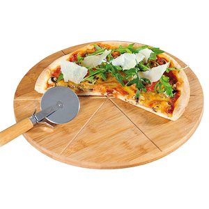 Planche à découper assiette Pizza bambou bois rond ECO avec trancheur