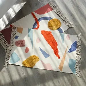 Groothandel Marokkaanse Multi Kleur Picknickkleed Boho Kleine Custom Hand Katoen Geweven Getuft Tapijt
