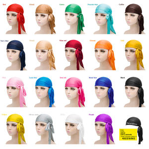 Logotipo personalizado de doble color Headwraps Gorros de pelo de satén Dos tonos Sedoso Durags Seda Satén Pañuelo de cola larga Sombrero para hombres Mujeres - Product Image 3
