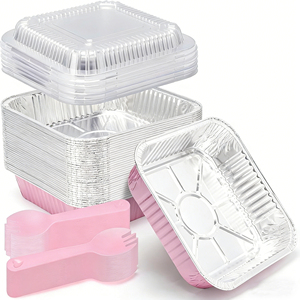 MIXWARES Moules à gâteau carrés jetables en aluminium <span class=keywords><strong>de</strong></span> 8x8 pouces, épaisseur 1,0 mm, <span class=keywords><strong>de</strong></span> qualité alimentaire, avec couvercles, écologiques, <span class=keywords><strong>pour</strong></span> la cuisson - Product Image 1