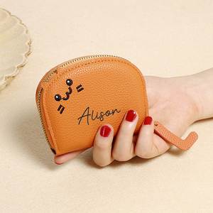 Custom <b>Engraved</b> Leather Cat Shaped Multi-slot Card Holder, Cute Credit Card Bag for Women, Small Leather Zipper <b>Wallet</b> - Product Image 3
