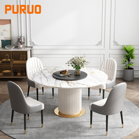PURUO Table ronde en marbre MDF bonne base en acier Restaurant Dîner Bureau Salle à manger Table et chaise Ensemble