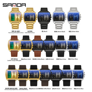 SANDA 6238 Bestseller, montre couple créative à grand cadran, montre-bracelet numérique à quartz multifonctionnelle, décontractée et professionnelle, à double affichage - Product Image 6