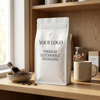 Sacs à café à fond plat personnalisés avec logo, 500g 1kg, en aluminium, scellés sur huit côtés avec valve de dégazage unidirectionnelle pour torréfacteurs