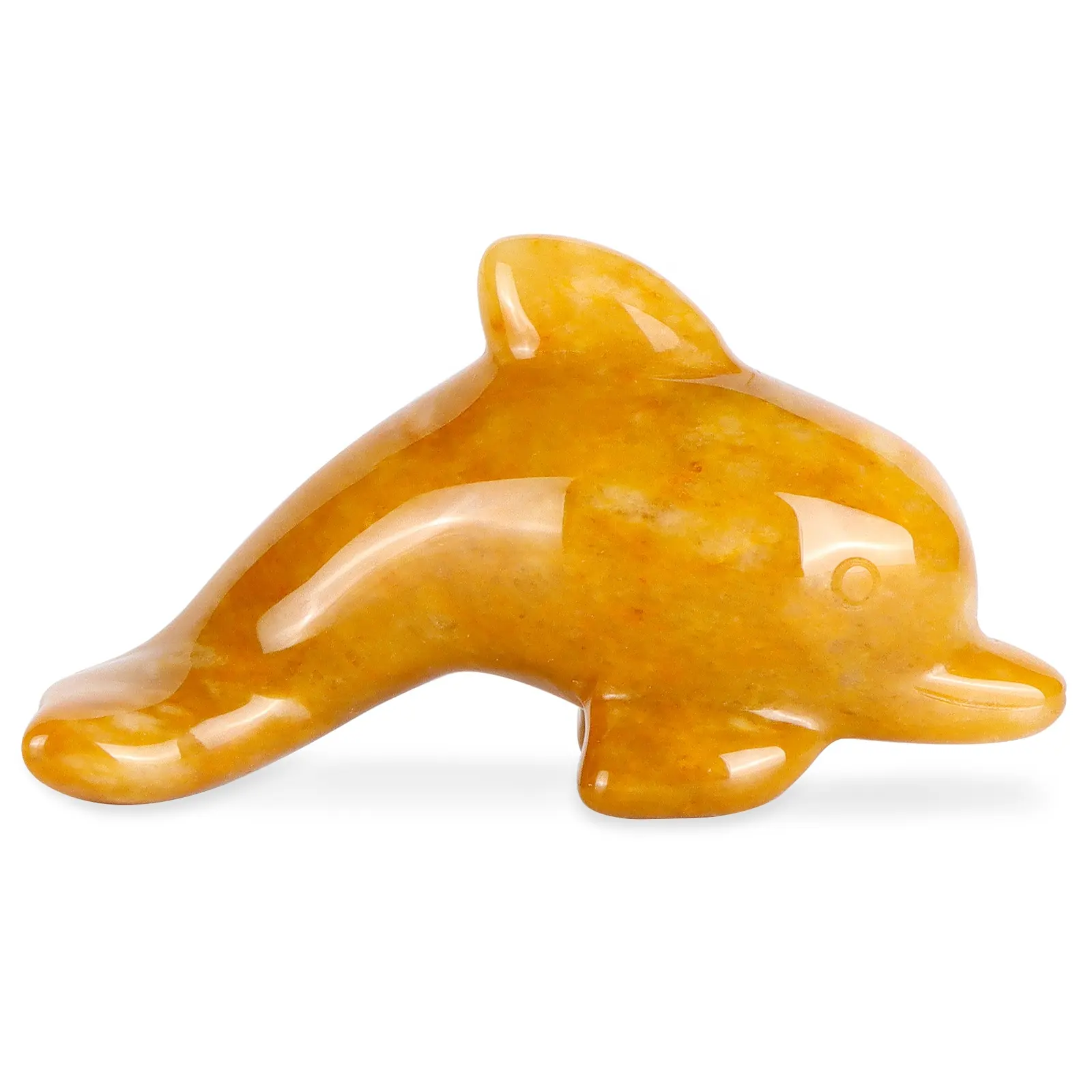 Crystal Gemstone Jumping Yellow Jade Dolphin Animal Carving Statue Craft Gifts for Fengshui Home Office Ornament Wholesaleui