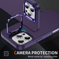 Étui de téléphone Premium pour iPhone 17 16 Pro Max 16 Plus avec support d'objectif d'appareil photo en fibre de carbone, acrylique et TPU, anti-traces de doigts, sensation de peau
