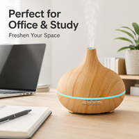 Diffuseur d'huiles essentielles ultrasonique à effet bois, humidificateur à brume froide avec lumière LED et minuterie pour chambre, bureau, spa, diffuseur d'arômes