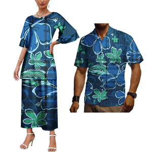 เสื้อผ้าเข้าคู่ของ<span class=keywords><strong>เขา</strong></span>และเธอชุดสองชิ้นและขนาดใหญ่ของผู้ชายเสื้อโพลินีเซียนฮาวายพิมพ์ลายดอกไม้ชุดคู่ - Product Image 3